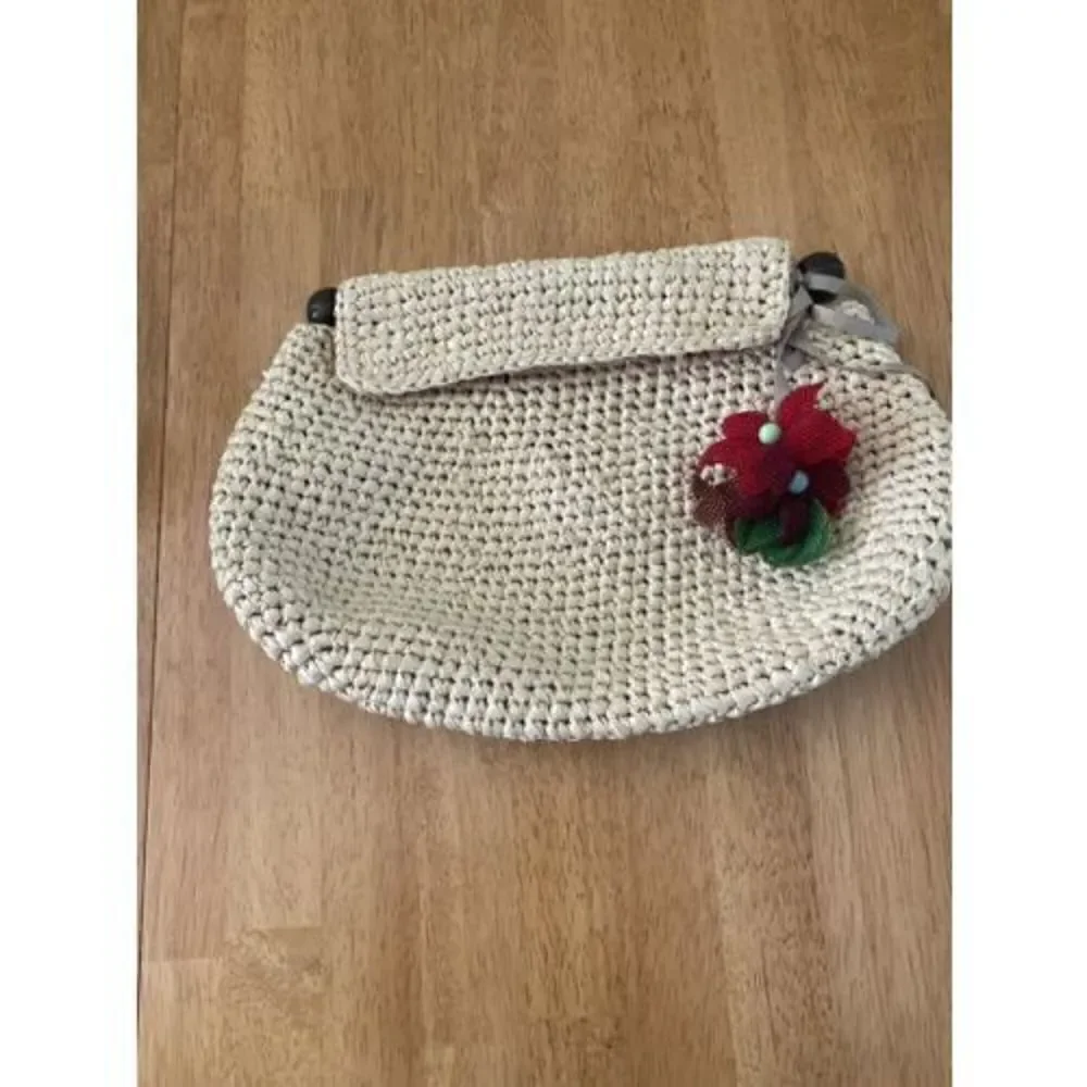 Marie Bonita Extra Straw Handbag Clutch Floral Lining Floral Beaded Charms